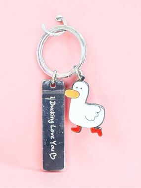 Cute White Duck Keychain with 'I Ducking Love You' Tag